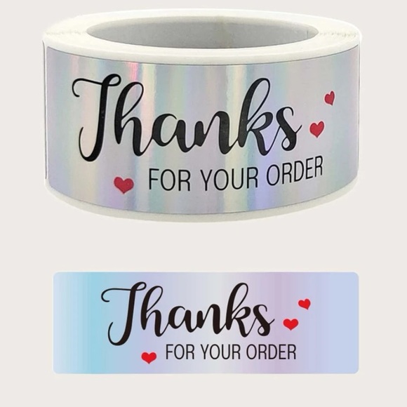 Other - 120 ct Metallic Thank you Label “Thanks for your order” Script & Hearts